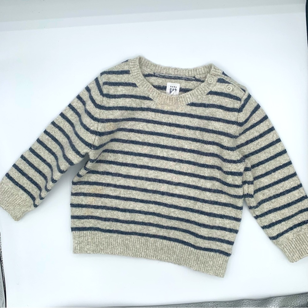 Baby Gap sweater striped size 18 - 24 months oatmeal and navy colored